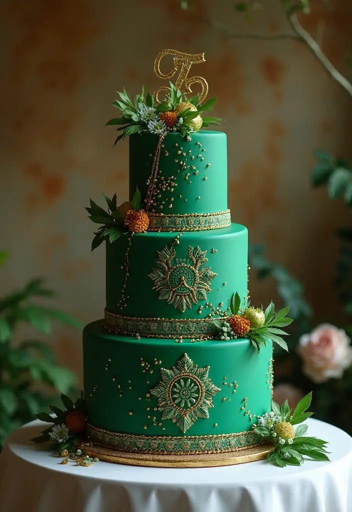 30 Emerald Green Cake Ideas for a Luxurious Wedding Celebration 114 30 Emerald Green Cake Ideas for a Luxurious Wedding Celebration - 20. Cultural Influences