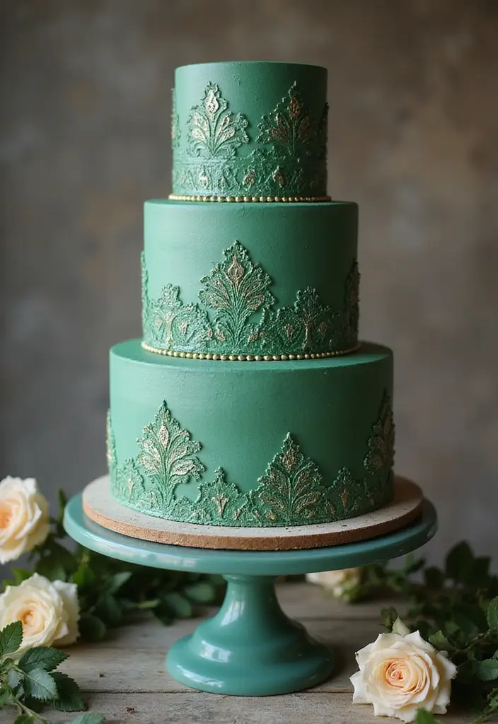 30 Emerald Green Cake Ideas for a Luxurious Wedding Celebration 124 30 Emerald Green Cake Ideas for a Luxurious Wedding Celebration - 22. Vintage Charm