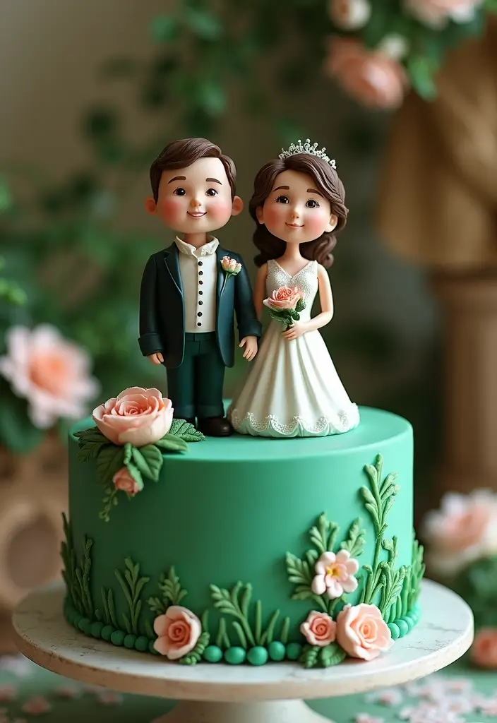 30 Emerald Green Cake Ideas for a Luxurious Wedding Celebration 145 30 Emerald Green Cake Ideas for a Luxurious Wedding Celebration - 25. Fondant Figures