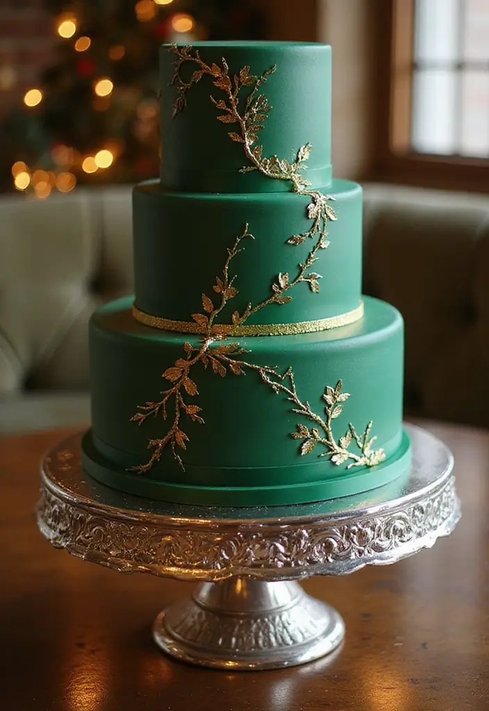 30 Emerald Green Cake Ideas for a Luxurious Wedding Celebration 22 30 Emerald Green Cake Ideas for a Luxurious Wedding Celebration - 4. Metallic Accents