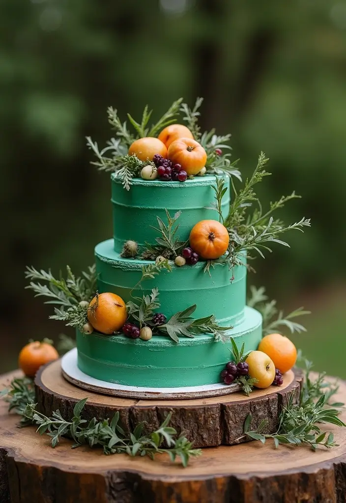 30 Emerald Green Cake Ideas for a Luxurious Wedding Celebration 43 30 Emerald Green Cake Ideas for a Luxurious Wedding Celebration - 7. Rustic Charm