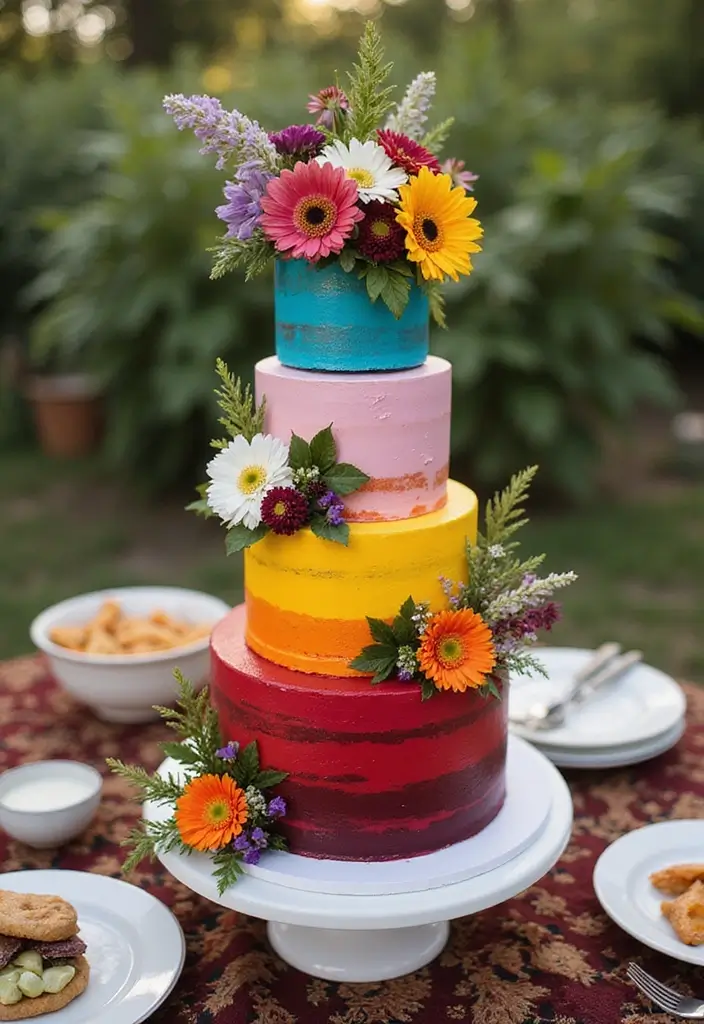 30 Floral Cake Ideas Blooming with Beauty and Elegance 114 30 Floral Cake Ideas Blooming with Beauty and Elegance - 18. Bohemian Floral Layers