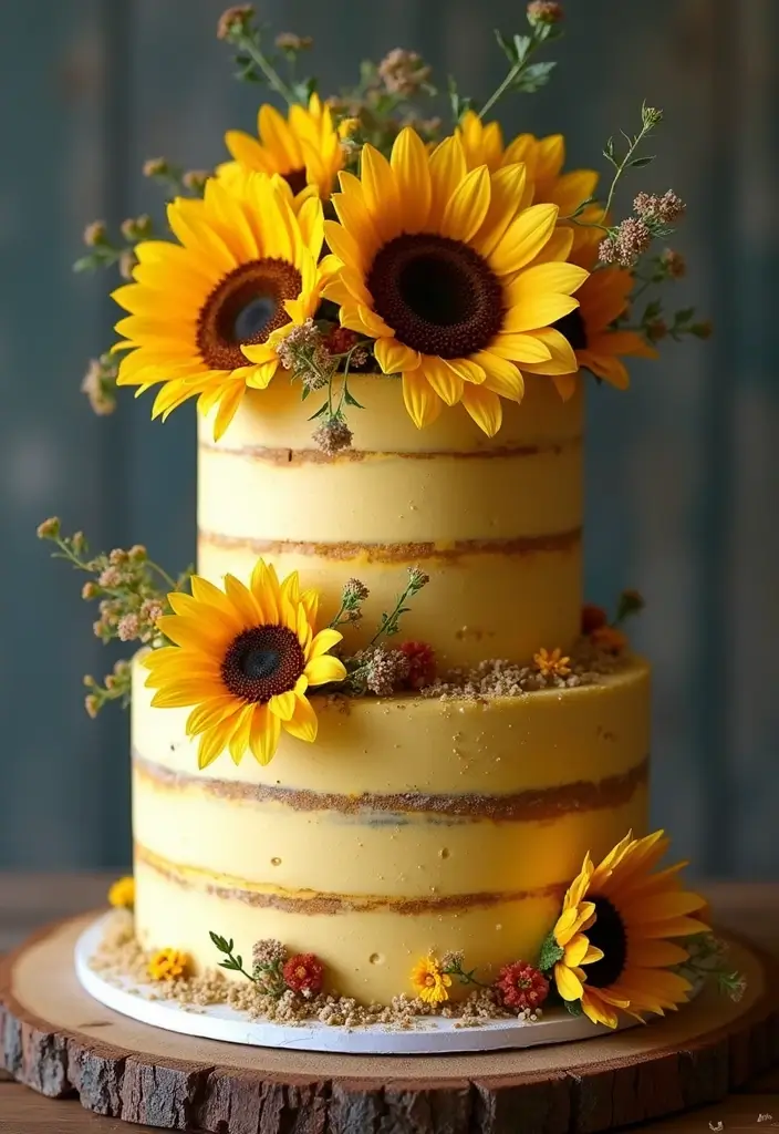30 Floral Cake Ideas Blooming with Beauty and Elegance 15 30 Floral Cake Ideas Blooming with Beauty and Elegance - 3. Rustic Sunflower Celebration