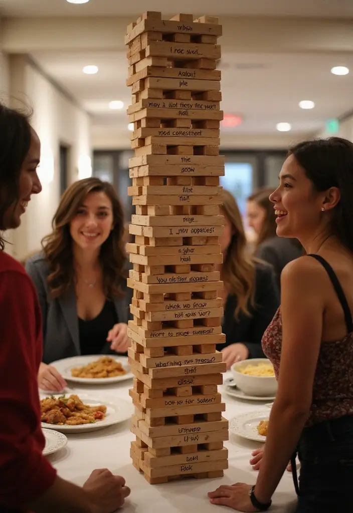 30 Funny Bridal Shower Ideas That’ll Keep Everyone Laughing - 19. Bridal Shower Jenga with a Twist