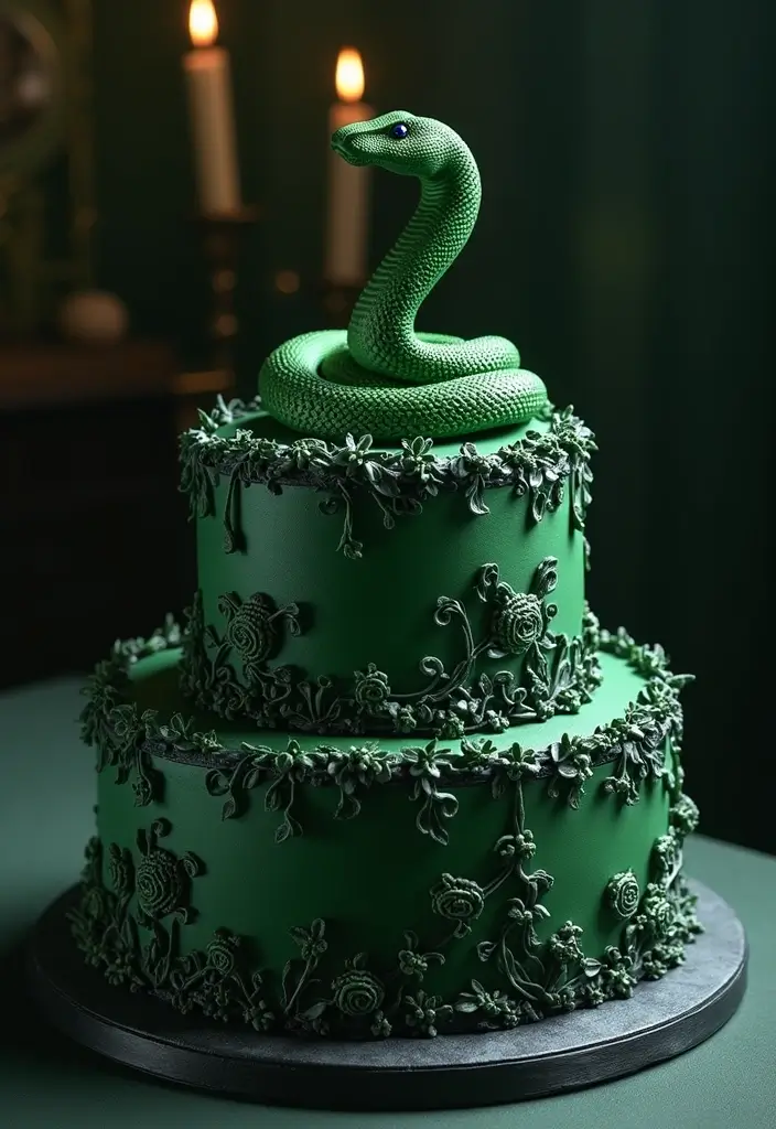 30 Harry Potter Cake Ideas Straight from the Wizarding World - 15. Slytherin House Cake