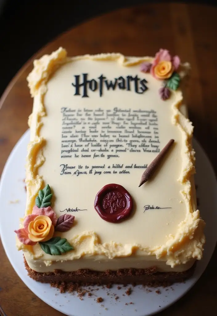 30 Harry Potter Cake Ideas Straight from the Wizarding World - 23. The Hogwarts Acceptance Letter Cake