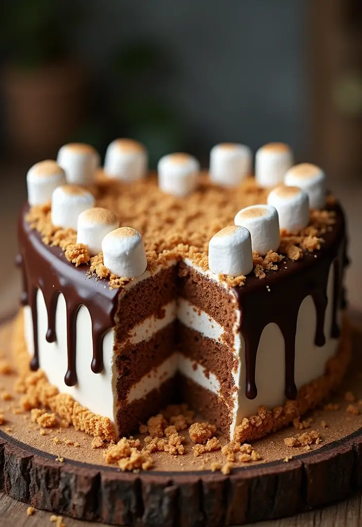 30 Heart-Shaped Cake Ideas for Love-Filled Occasions - 11. Sweetheart S'mores Heart Cake