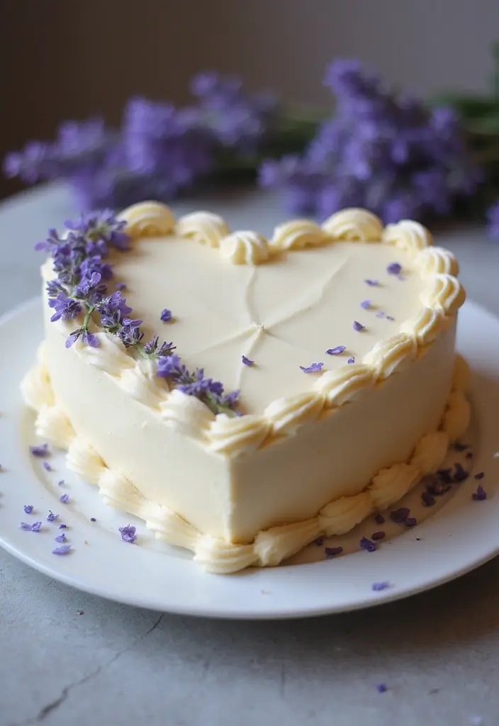 30 Heart-Shaped Cake Ideas for Love-Filled Occasions - 18. Honey Lavender Heart Cake