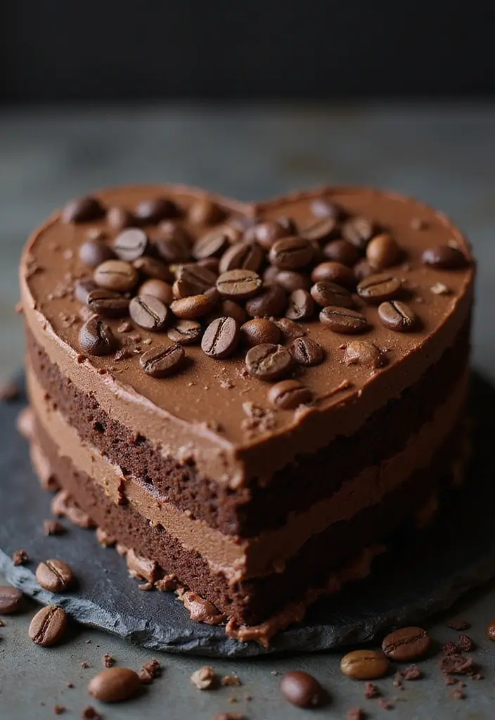 30 Heart-Shaped Cake Ideas for Love-Filled Occasions - 19. Chocolate Mocha Heart Cake