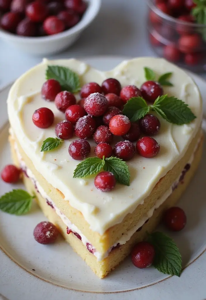 30 Heart-Shaped Cake Ideas for Love-Filled Occasions - 21. Cranberry White Chocolate Heart Cake