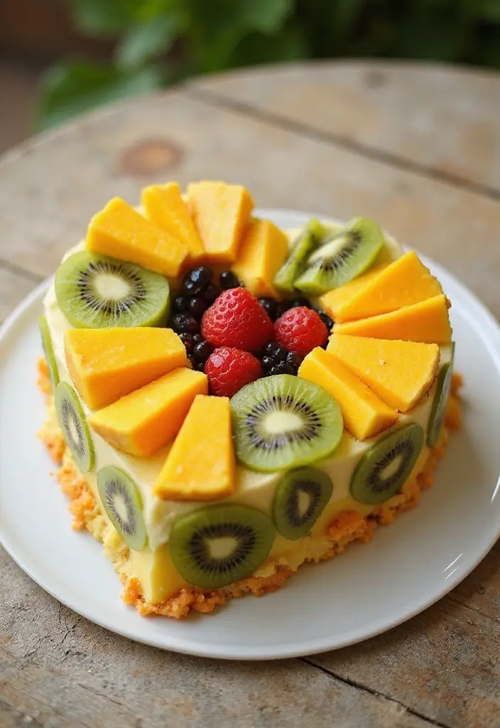 30 Heart-Shaped Cake Ideas for Love-Filled Occasions - 22. Tropical Fruit Heart Cake