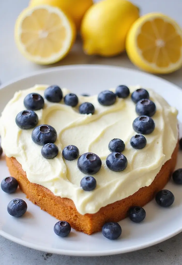 30 Heart-Shaped Cake Ideas for Love-Filled Occasions - 23. Blueberry Lemon Heart Cake