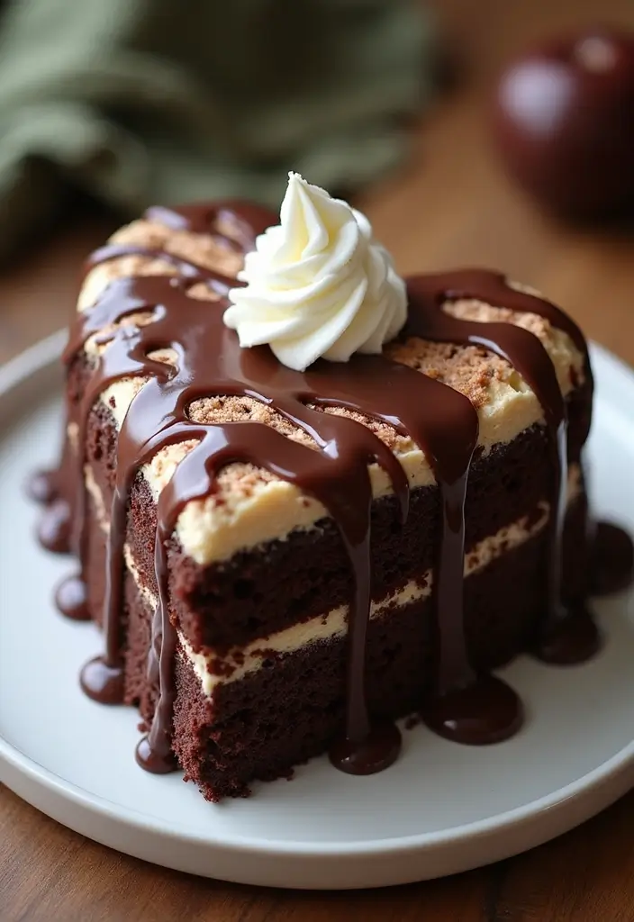 30 Heart-Shaped Cake Ideas for Love-Filled Occasions - 26. Fudge Ripple Heart Cake