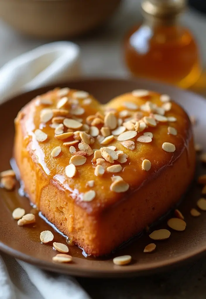 30 Heart-Shaped Cake Ideas for Love-Filled Occasions - 28. Honey Almond Heart Cake
