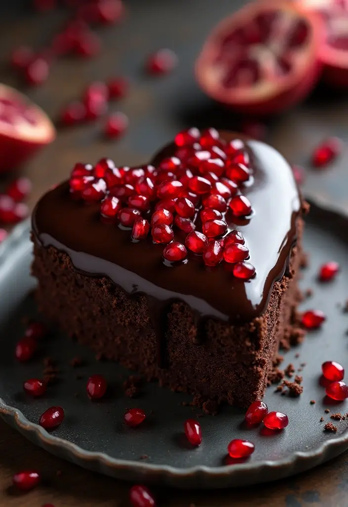 30 Heart-Shaped Cake Ideas for Love-Filled Occasions - 29. Pomegranate Chocolate Heart Cake