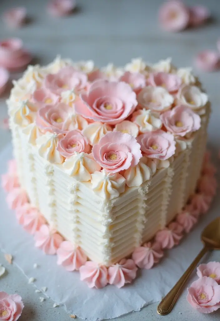 30 Heart-Shaped Cake Ideas for Love-Filled Occasions - 30. Ruffled Buttercream Heart Cake