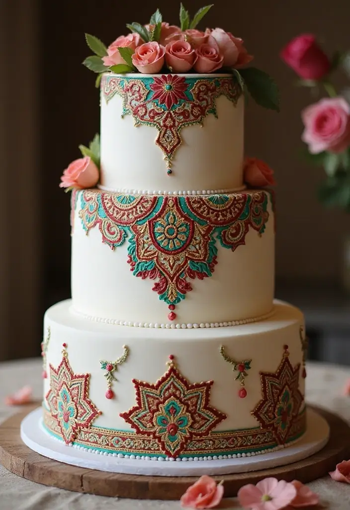 30 Nikkah Cake Ideas for an Elegant Islamic Wedding Celebration 116 30 Nikkah Cake Ideas for an Elegant Islamic Wedding Celebration - 18. Cultural Motifs