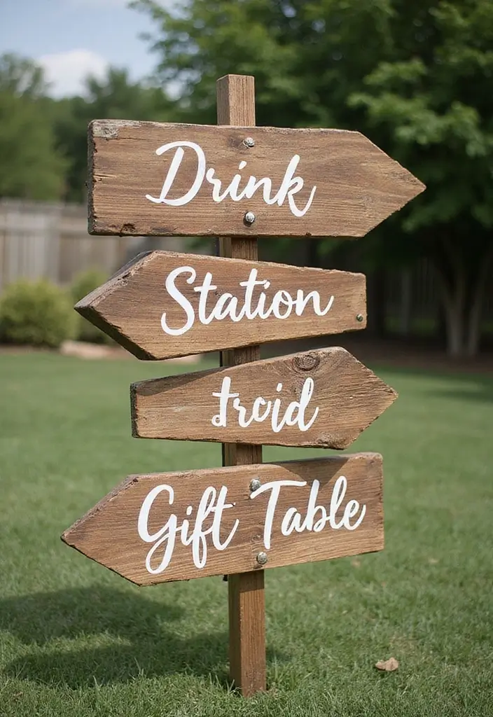30 Outdoor Bridal Shower Ideas for a Beautiful Garden Gathering - 1. Rustic Wooden Signage