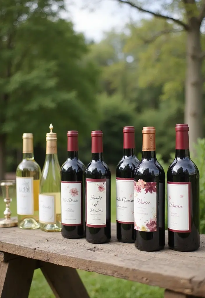 30 Outdoor Bridal Shower Ideas for a Beautiful Garden Gathering - 15. Personalized Wine Bottles