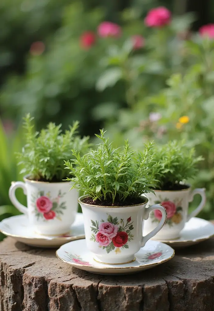30 Outdoor Bridal Shower Ideas for a Beautiful Garden Gathering - 26. Teacup Planters
