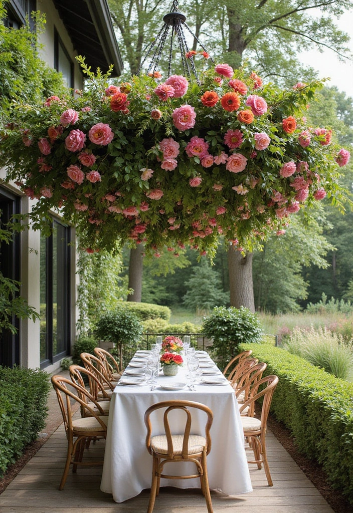 30 Outdoor Bridal Shower Ideas for a Beautiful Garden Gathering - 27. Hanging Floral Installations