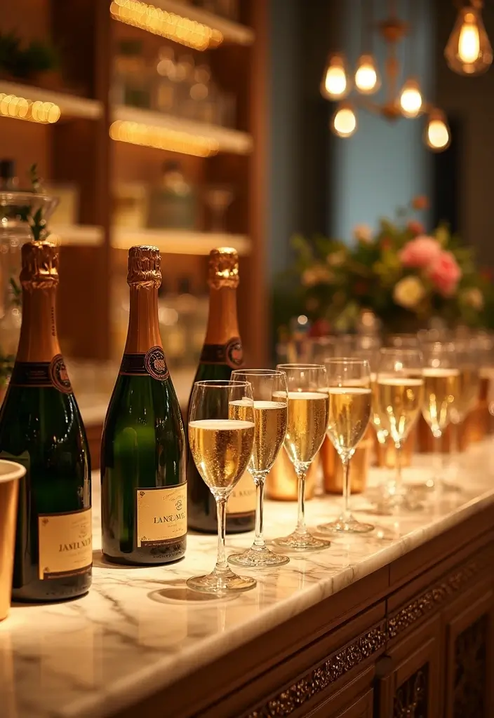 30 Parisian Bridal Shower Ideas for Chic French Elegance - 14. Lavish Champagne Bar