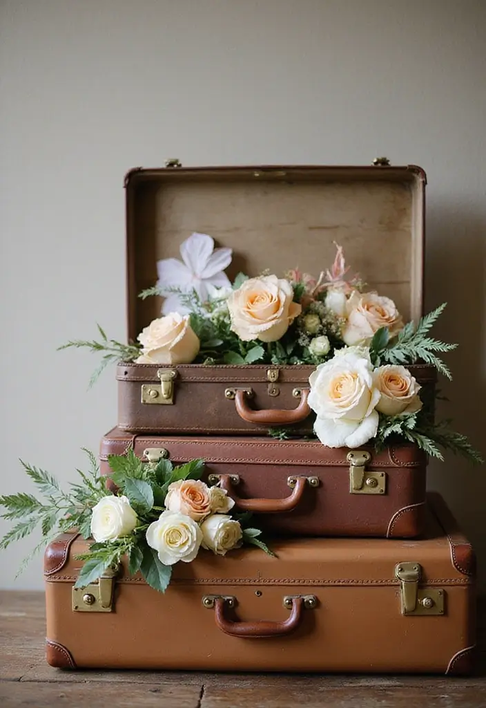 30 Parisian Bridal Shower Ideas for Chic French Elegance - 17. Vintage Suitcase Decor