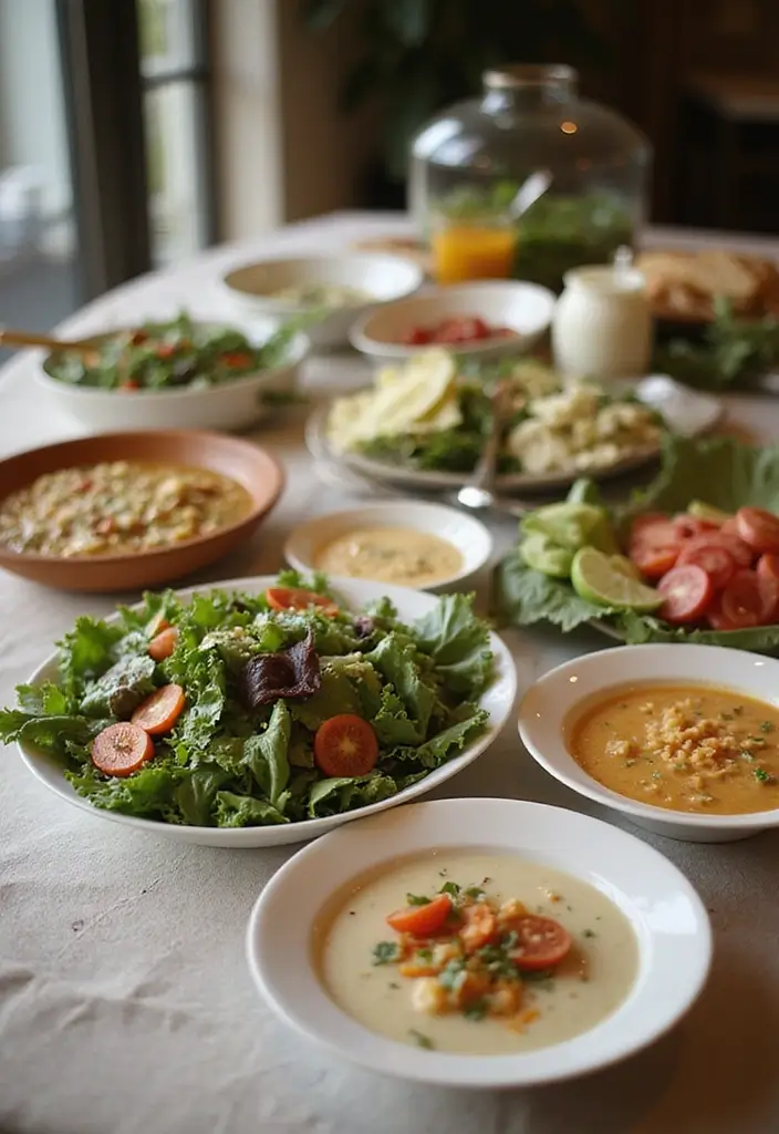 30 Parisian Bridal Shower Ideas for Chic French Elegance - 19. Delightful Soup and Salad Station