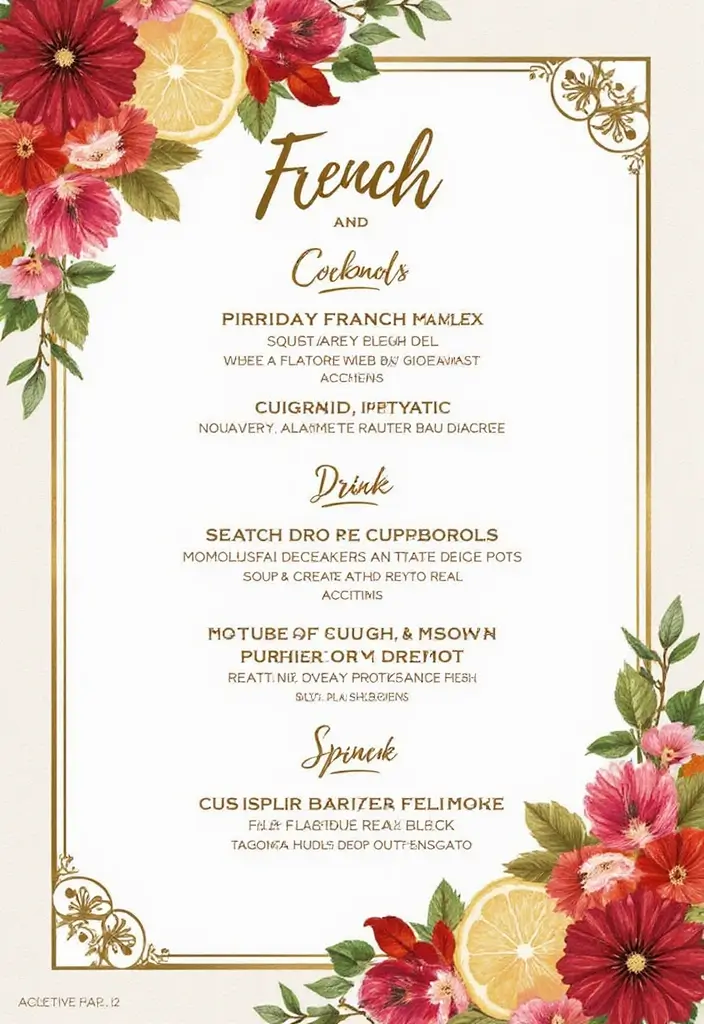 30 Parisian Bridal Shower Ideas for Chic French Elegance - 29. Themed Cocktail Menu