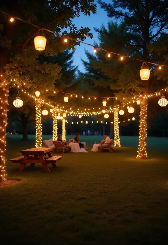 30 Picnic Bridal Shower Ideas for a Relaxed Outdoor Celebration - 9. Fairy Light Magic