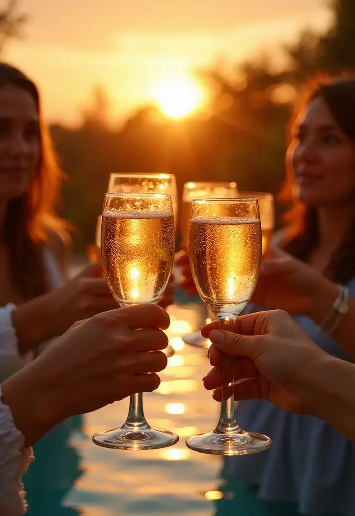 30 Pool Bridal Shower Ideas for a Fun and Splashy Celebration - 29. Sunset Toast