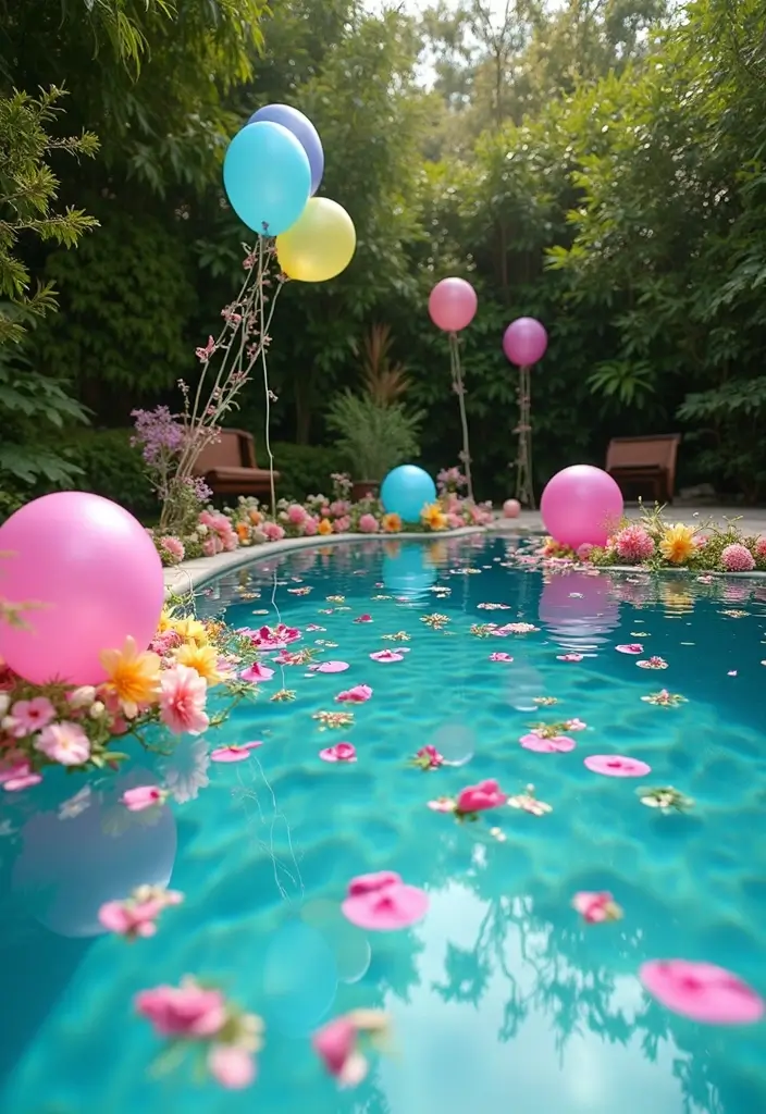 30 Pool Bridal Shower Ideas for a Fun and Splashy Celebration - 3. Floral Floating Decorations