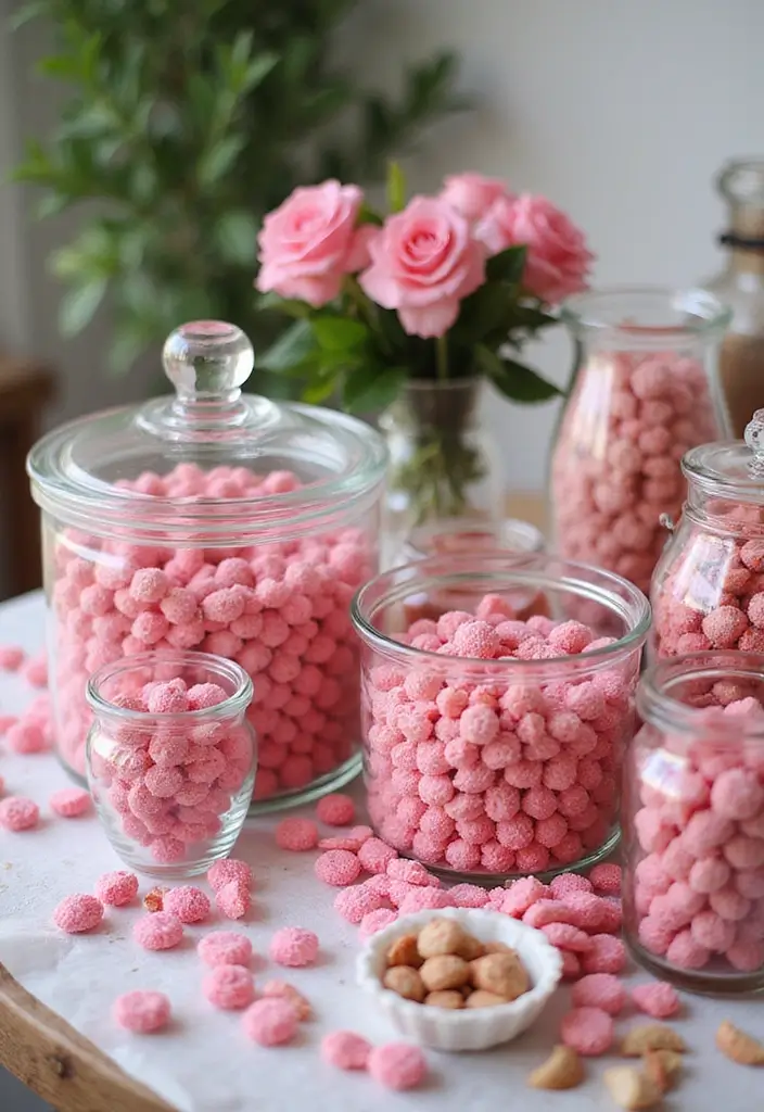 30 Pretty Pink Bridal Shower Ideas You’ll Absolutely Love 58 30 Pretty Pink Bridal Shower Ideas You’ll Absolutely Love - 10. Pink Candy Bar with Eco-Friendly Treats