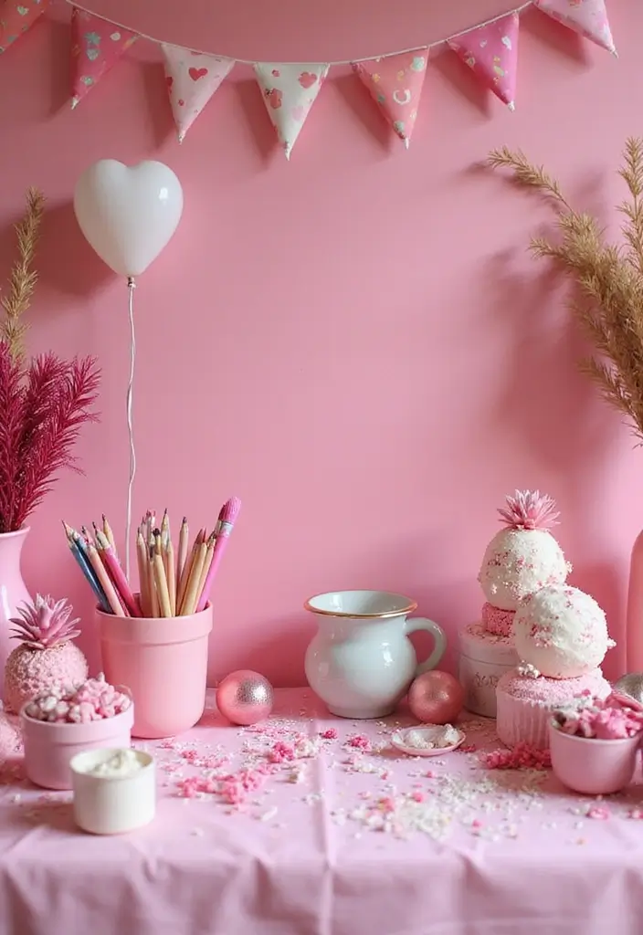 30 Pretty Pink Bridal Shower Ideas You’ll Absolutely Love 129 30 Pretty Pink Bridal Shower Ideas You’ll Absolutely Love - 21. Pink-Themed DIY Craft Station