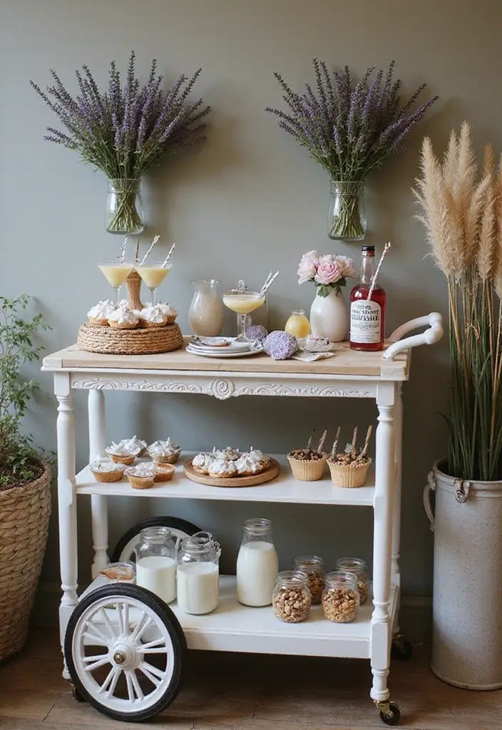 30 Purple Bridal Shower Ideas for a Lovely Lavender Look - 18. Lavender Cart or Trolley