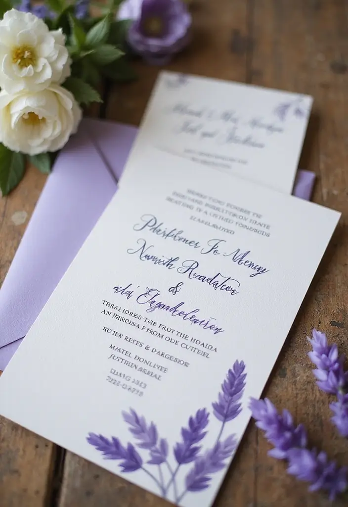 30 Purple Bridal Shower Ideas for a Lovely Lavender Look - 2. Lavender-Themed Invitations