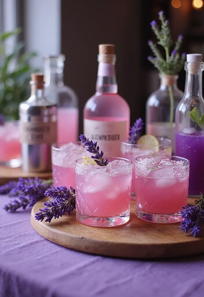 30 Purple Bridal Shower Ideas for a Lovely Lavender Look - 26. Lavender Cocktail Station