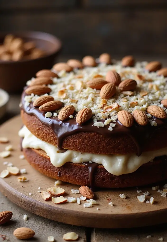 30 Rustic Wedding Cake Ideas with Country-Chic Charm - 14. Almond Joy Cake