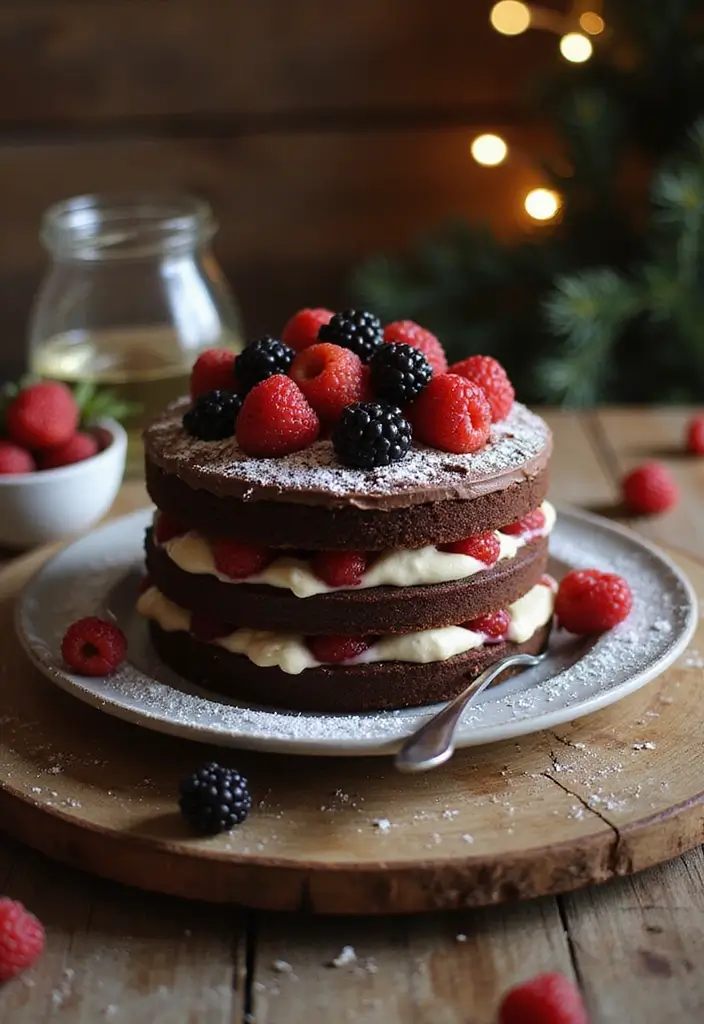 30 Rustic Wedding Cake Ideas with Country-Chic Charm - 20. Rustic Chocolate Layer Cake with Berries