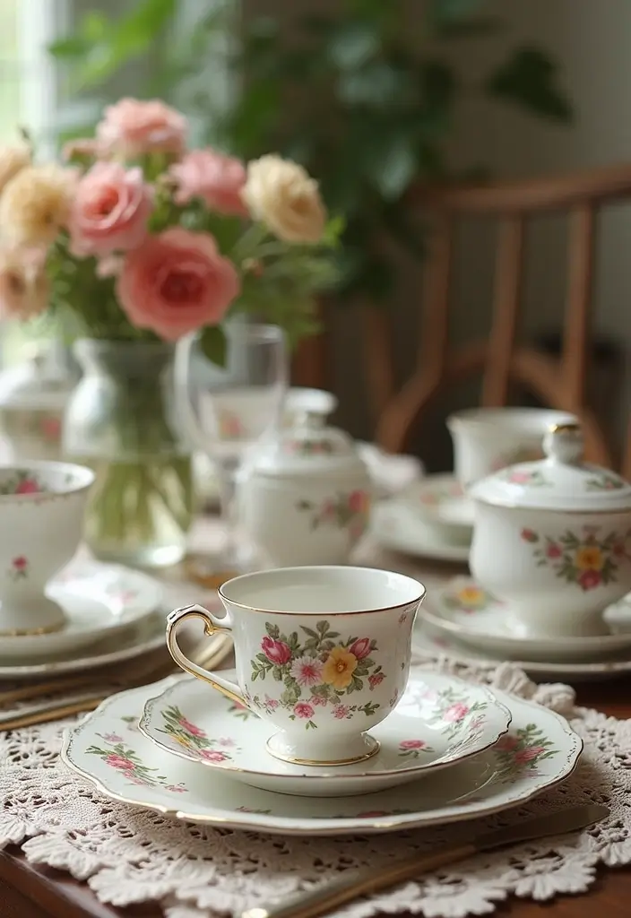 30 Spring Bridal Shower Ideas Bursting with Fresh Florals - 11. Vintage Floral Table Settings