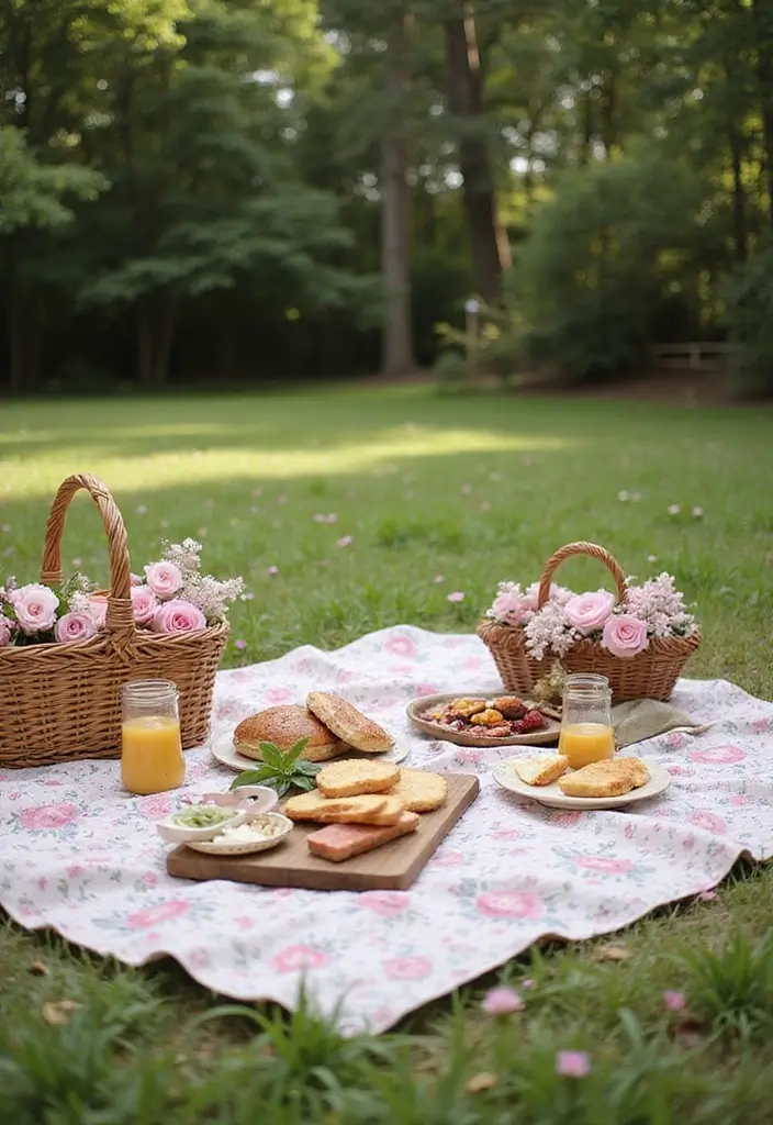30 Spring Bridal Shower Ideas Bursting with Fresh Florals - 12. Outdoor Picnic Setup