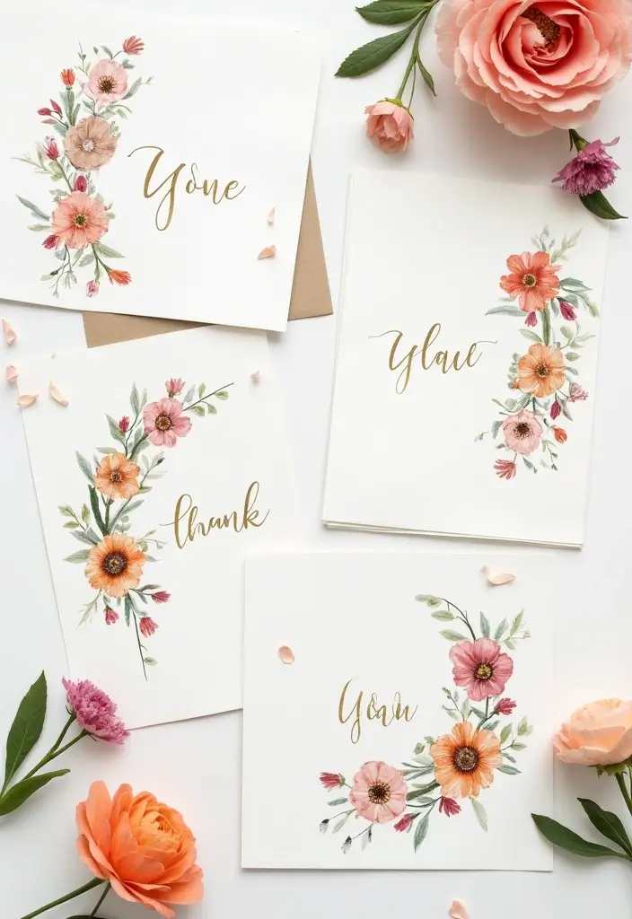 30 Spring Bridal Shower Ideas Bursting with Fresh Florals - 15. Flower-Themed Thank You Notes