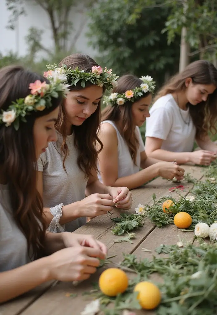 30 Spring Bridal Shower Ideas Bursting with Fresh Florals - 3. Eco-Friendly Floral Crown Workshop