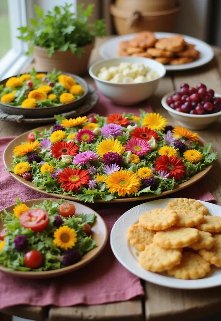 30 Spring Bridal Shower Ideas Bursting with Fresh Florals - 6. Edible Flower Snack Table