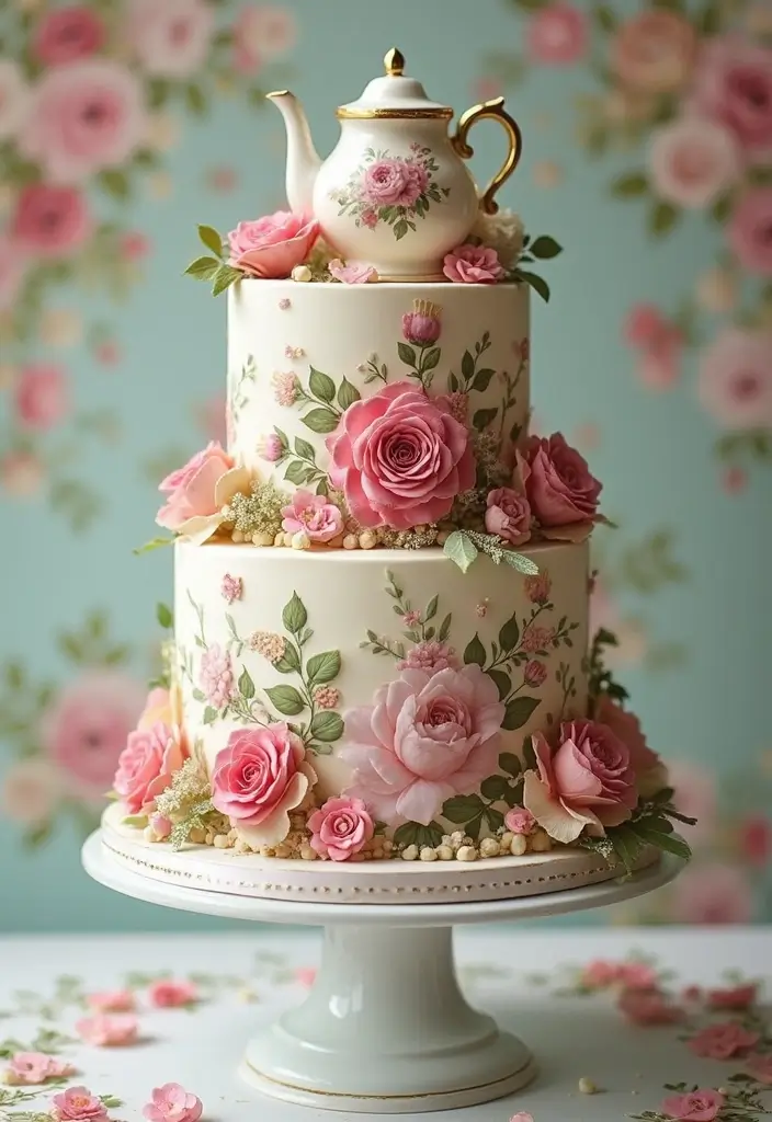 30 Sweet 16 Cake Ideas That Are Glamorous and Fun - 11. Vintage Tea Party Cake