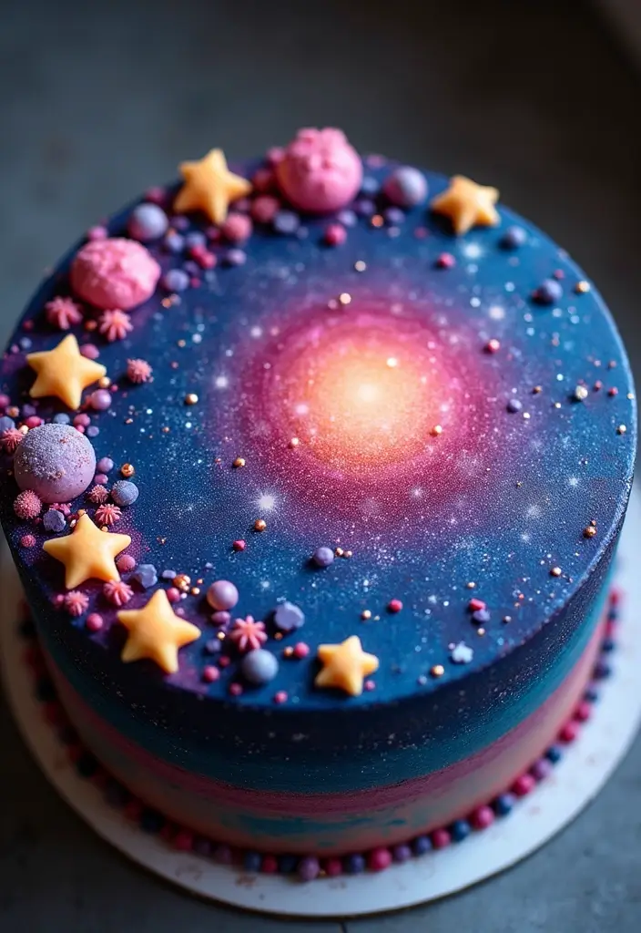 30 Sweet 16 Cake Ideas That Are Glamorous and Fun - 12. Cosmic Galaxy Cake
