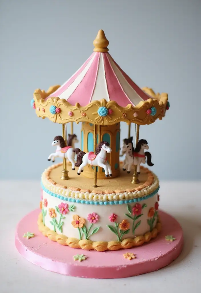 30 Sweet 16 Cake Ideas That Are Glamorous and Fun - 19. Sweet 16 Carousel Cake