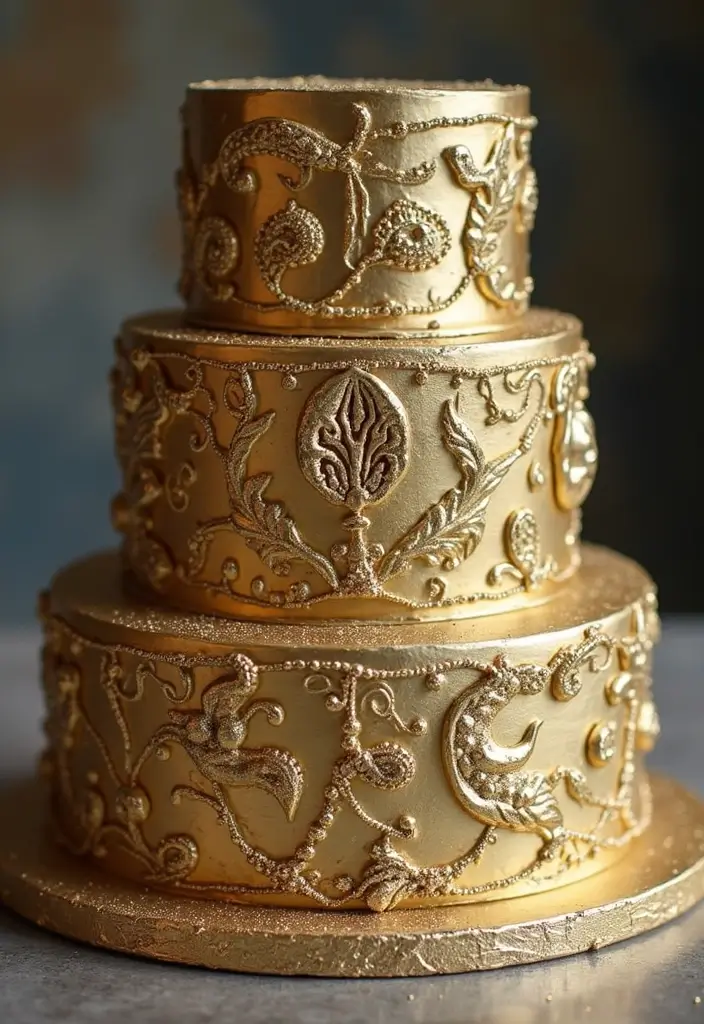 30 Sweet 16 Cake Ideas That Are Glamorous and Fun - 20. Gold and Silver Metallic Cake