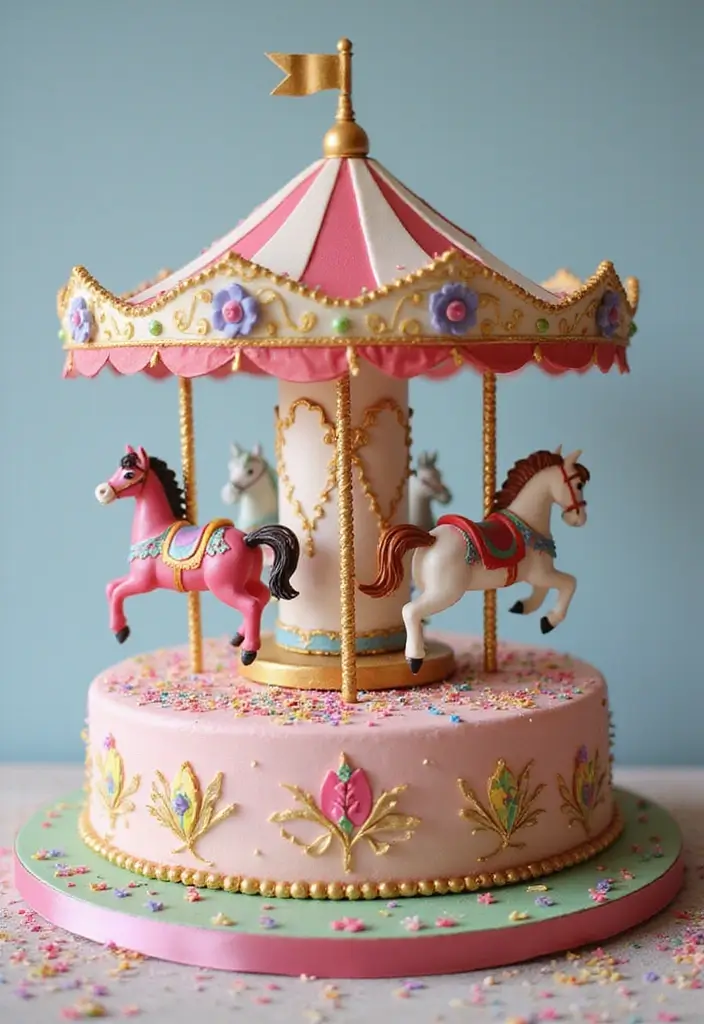 30 Sweet 16 Cake Ideas That Are Glamorous and Fun - 30. Fantasy Carousel Cake