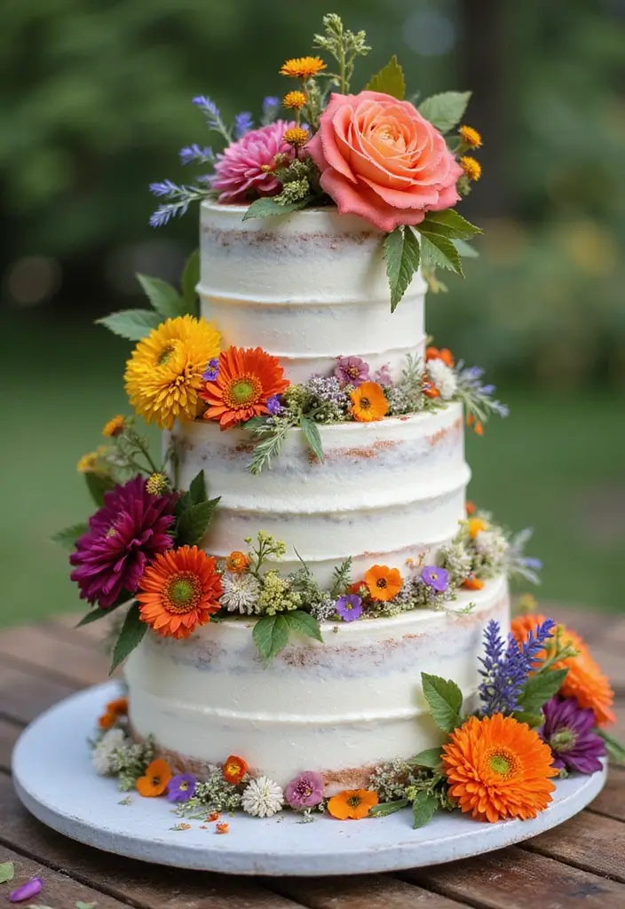 30 Three-Tier Wedding Cake Ideas That Exude Grandeur - 14. Edible Flower Embellishments